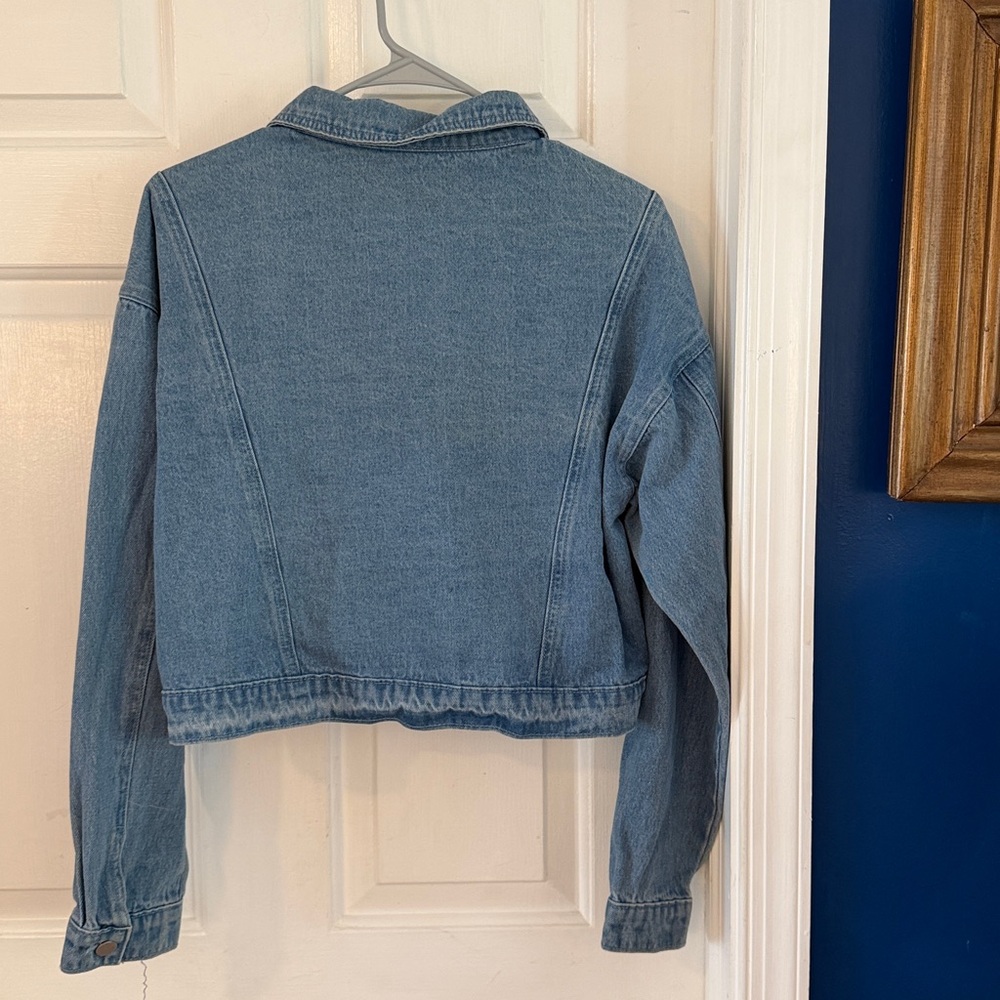 Women’s Le Lis Light Blue Denim Jacket with Beaded Fringe Size Large - Picture 5 of 6